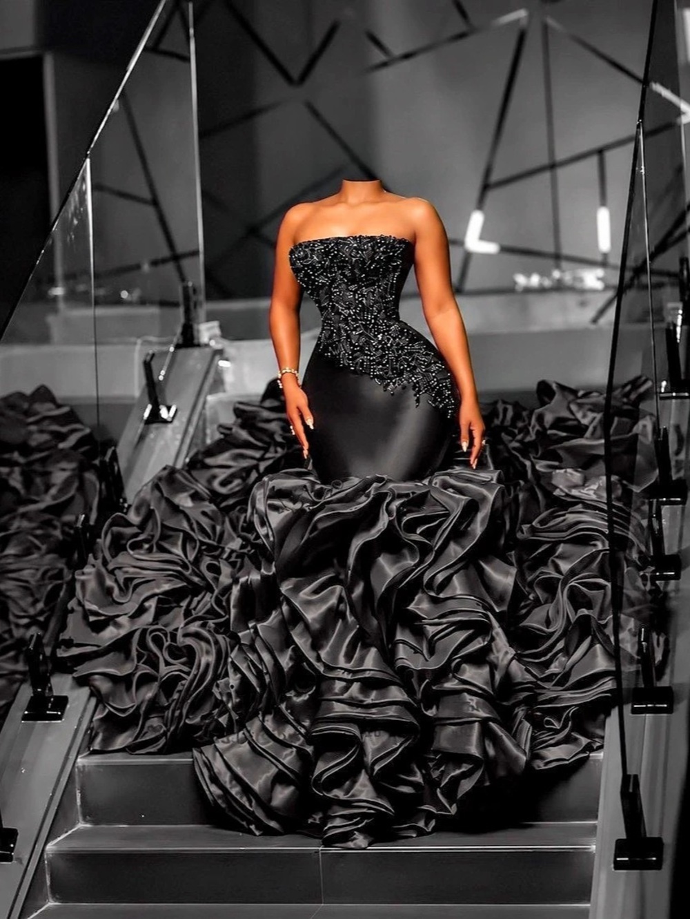 Black Strapless Wedding Gown New